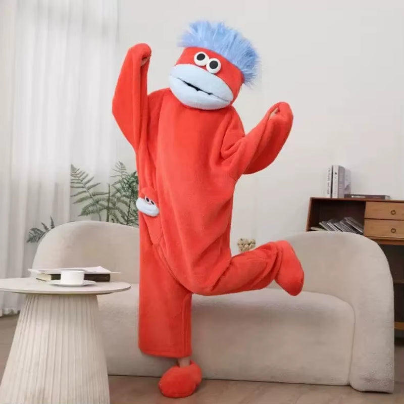 Thiened Fce Coral Velvet Footed Pajamas Women'S Autumn Winter Warm Abstract Ugly Cute Outwear Home Clothes Long Sve