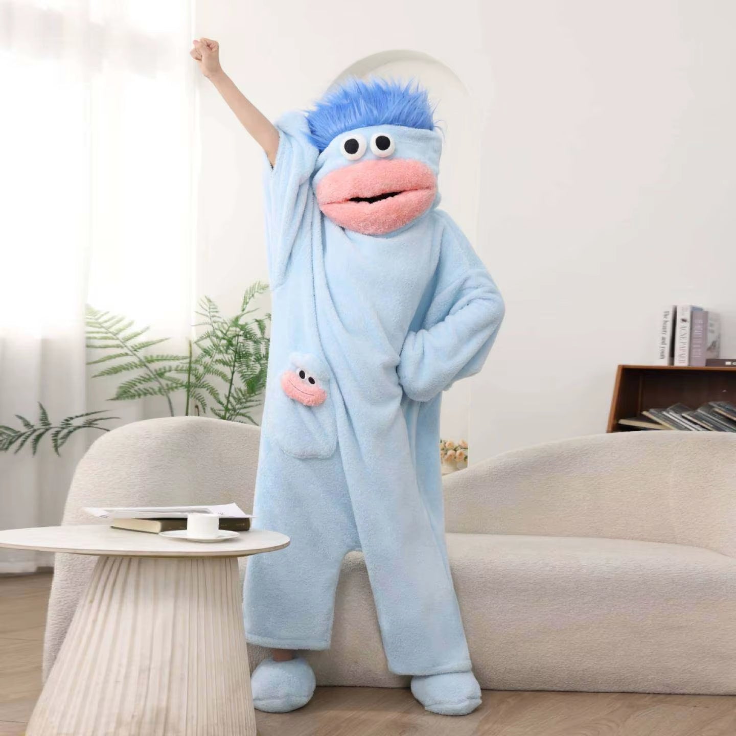 Thiened Fce Coral Velvet Footed Pajamas Women'S Autumn Winter Warm Abstract Ugly Cute Outwear Home Clothes Long Sve