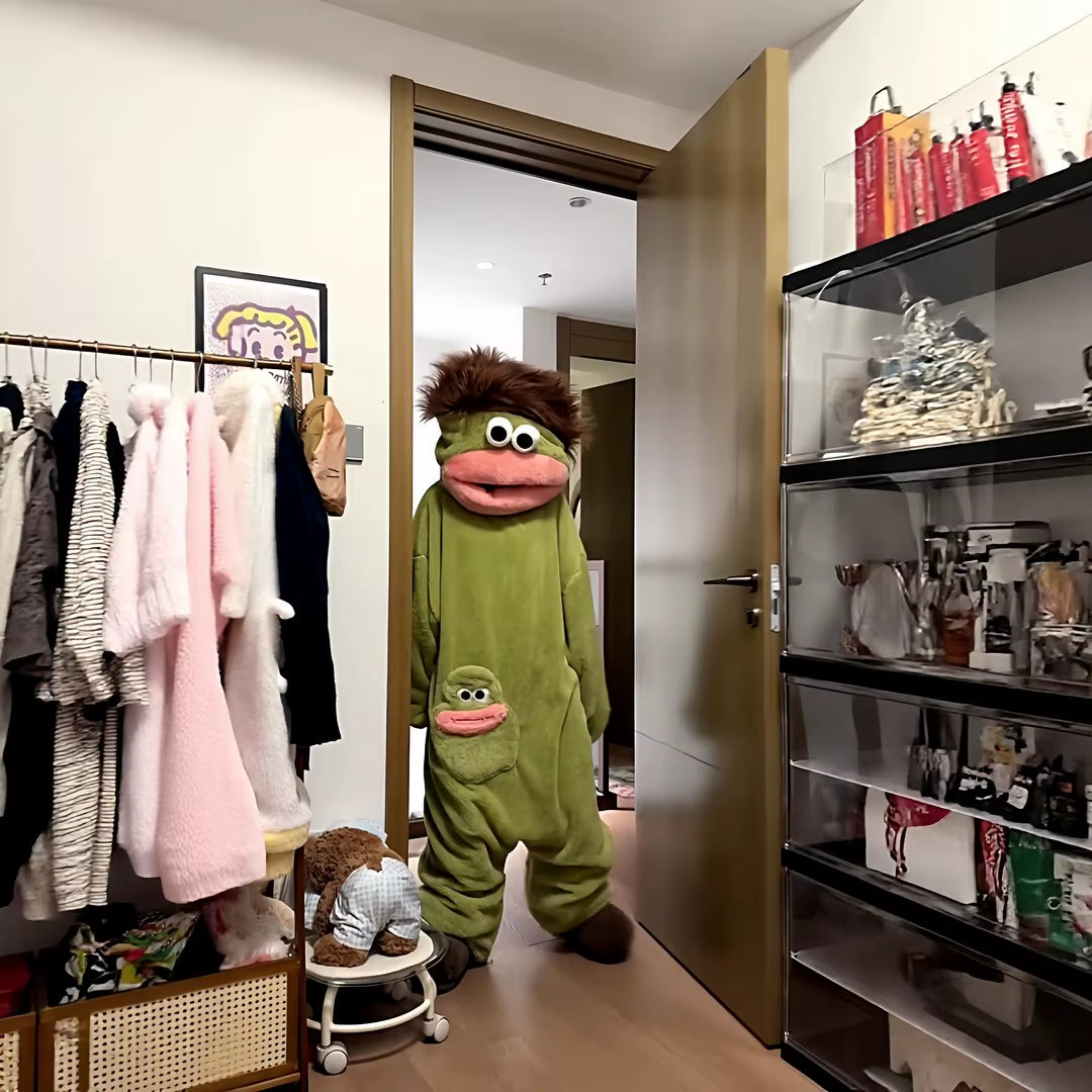 Thiened Fce Coral Velvet Footed Pajamas Women'S Autumn Winter Warm Abstract Ugly Cute Outwear Home Clothes Long Sve