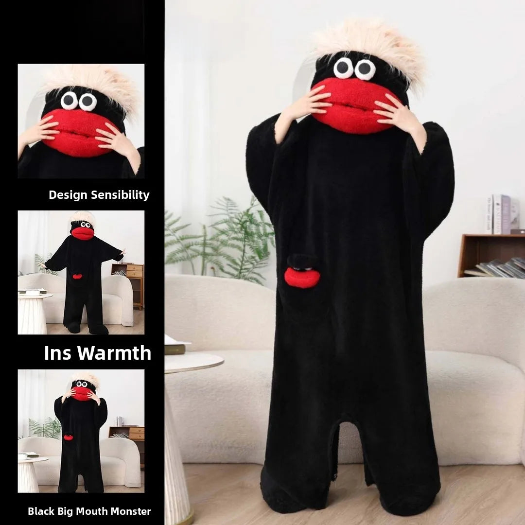 Thiened Fce Coral Velvet Footed Pajamas Women'S Autumn Winter Warm Abstract Ugly Cute Outwear Home Clothes Long Sve