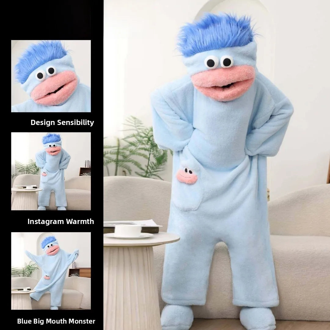 Thiened Fce Coral Velvet Footed Pajamas Women'S Autumn Winter Warm Abstract Ugly Cute Outwear Home Clothes Long Sve