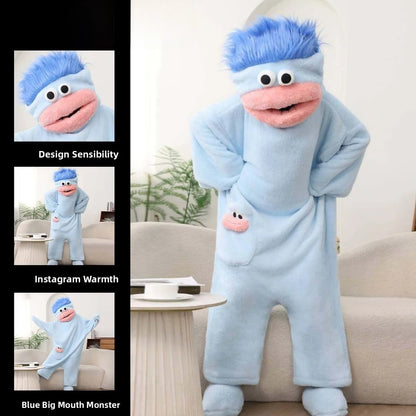 Thiened Fce Coral Velvet Footed Pajamas Women'S Autumn Winter Warm Abstract Ugly Cute Outwear Home Clothes Long Sve