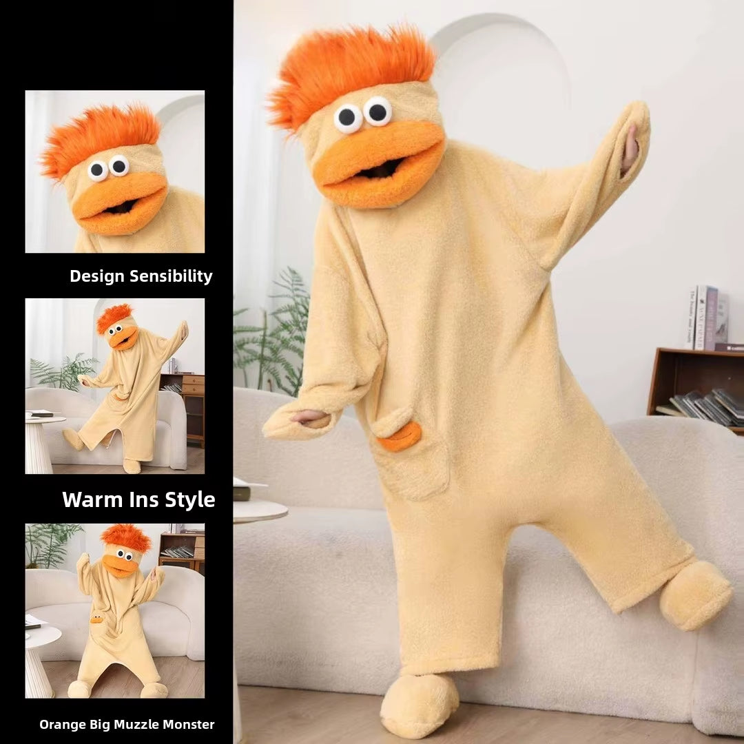 Thiened Fce Coral Velvet Footed Pajamas Women'S Autumn Winter Warm Abstract Ugly Cute Outwear Home Clothes Long Sve