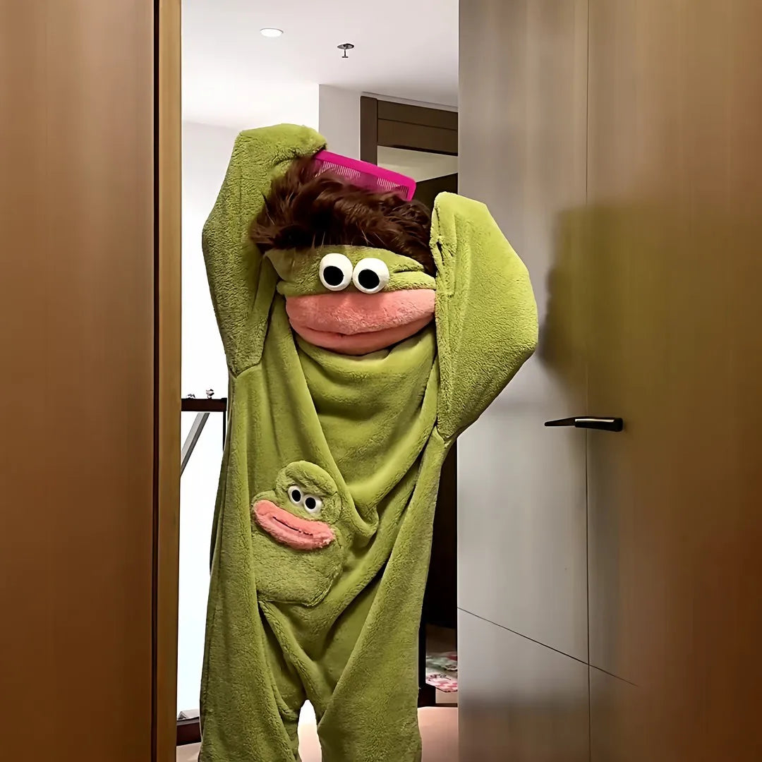 Thiened Fce Coral Velvet Footed Pajamas Women'S Autumn Winter Warm Abstract Ugly Cute Outwear Home Clothes Long Sve